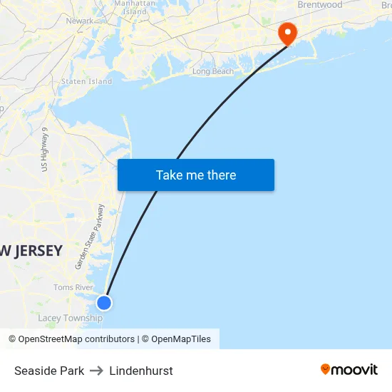 Seaside Park to Lindenhurst map