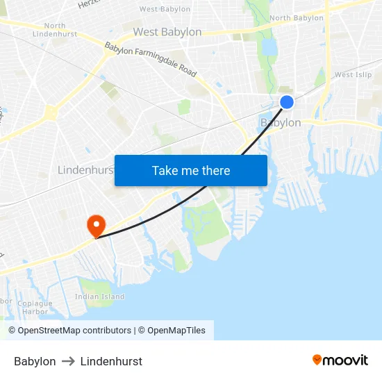 Babylon to Lindenhurst map