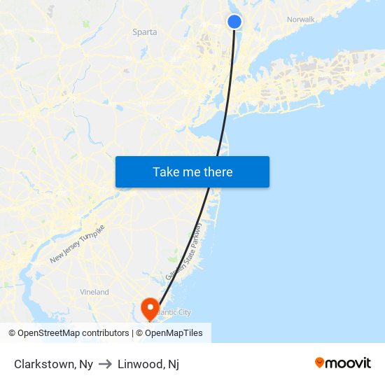 Clarkstown, Ny to Linwood, Nj map