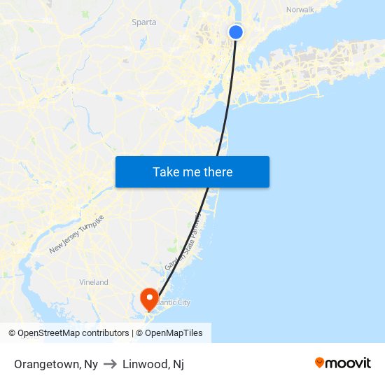 Orangetown, Ny to Linwood, Nj map