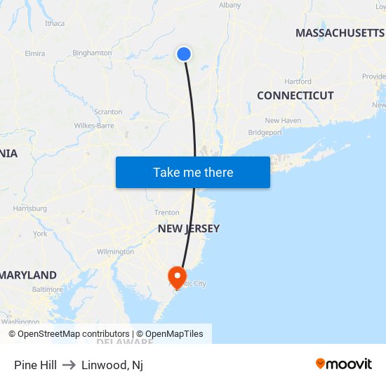 Pine Hill to Linwood, Nj map