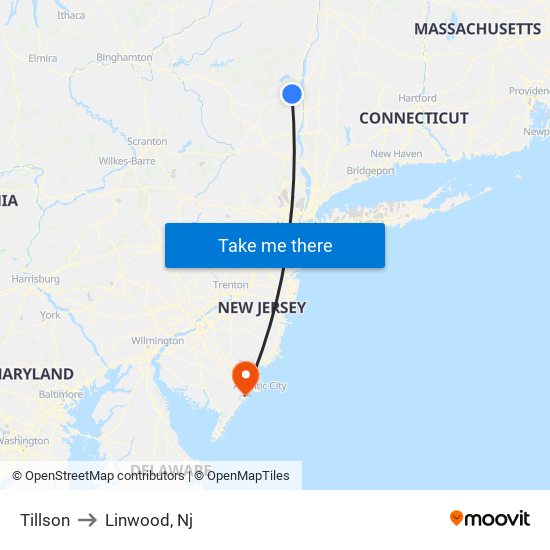 Tillson to Linwood, Nj map