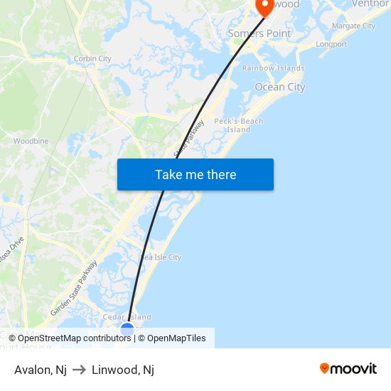 Avalon, Nj to Linwood, Nj map