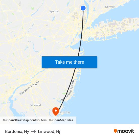 Bardonia, Ny to Linwood, Nj map