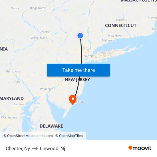 Chester, Ny to Linwood, Nj map