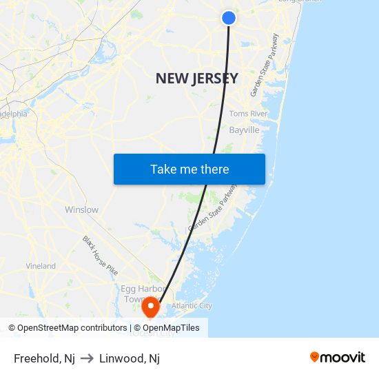 Freehold, Nj to Linwood, Nj map