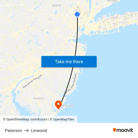 Paterson to Linwood map