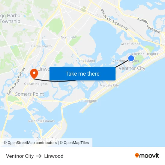 Ventnor City to Linwood map