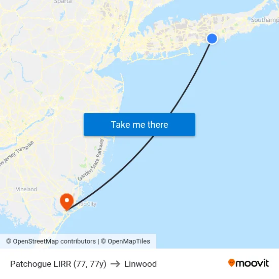 Patchogue LIRR (77, 77y) to Linwood map