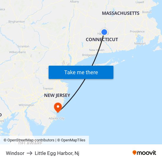 Windsor to Little Egg Harbor, Nj map