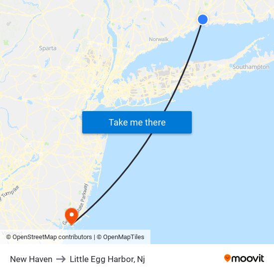 New Haven to Little Egg Harbor, Nj map