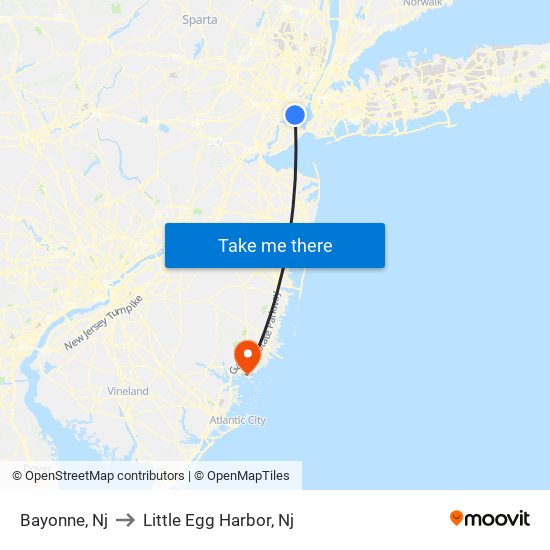 Bayonne, Nj to Little Egg Harbor, Nj map