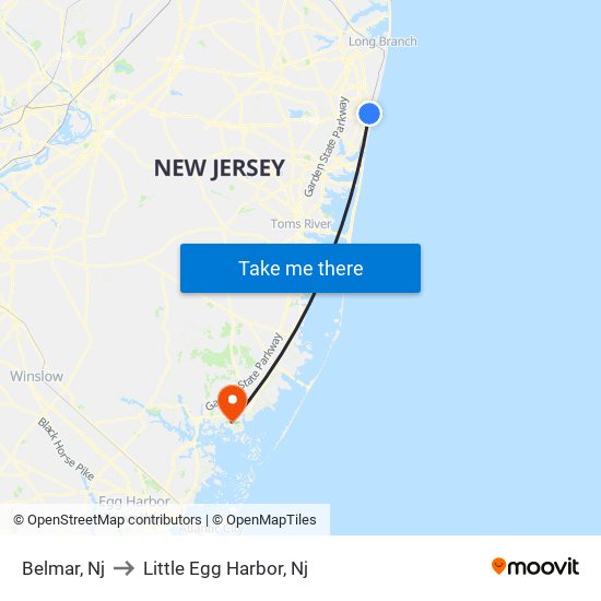 Belmar, Nj to Little Egg Harbor, Nj map