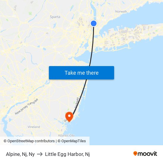 Alpine, Nj, Ny to Little Egg Harbor, Nj map