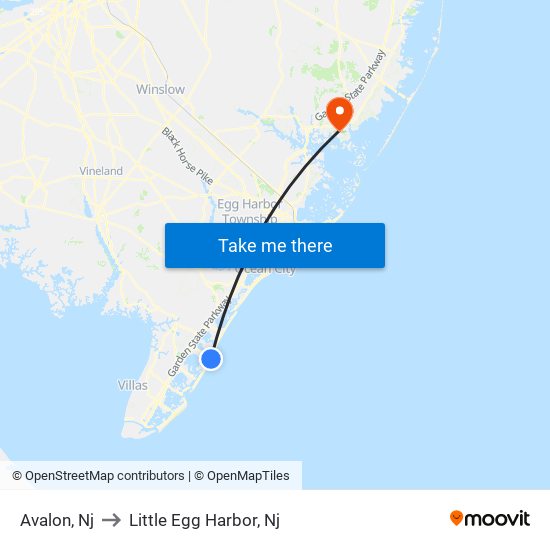 Avalon, Nj to Little Egg Harbor, Nj map