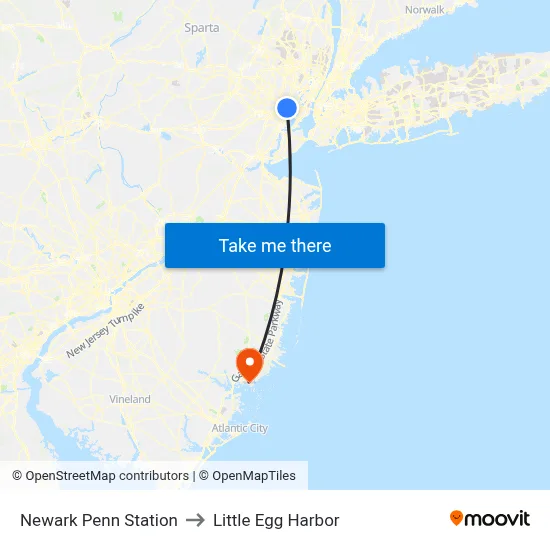 Newark Penn Station to Little Egg Harbor map