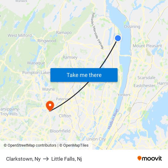 Clarkstown, Ny to Little Falls, Nj map