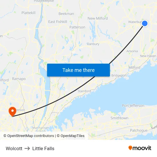 Wolcott to Little Falls map