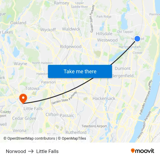 Norwood to Little Falls map