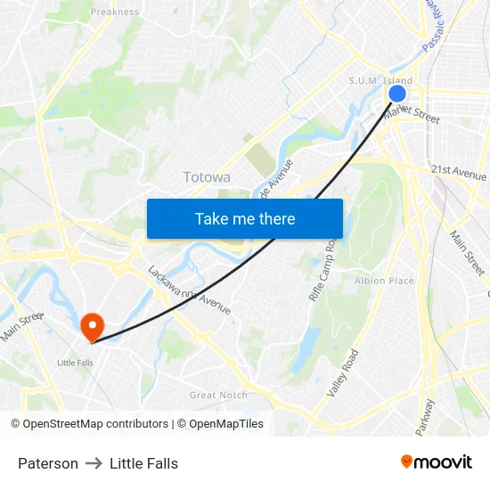 Paterson to Little Falls map