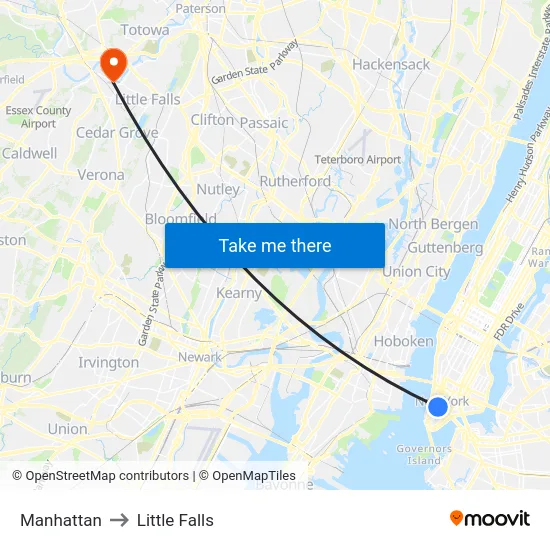 Manhattan to Little Falls map