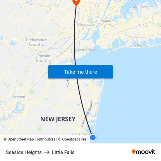 Seaside Heights to Little Falls map