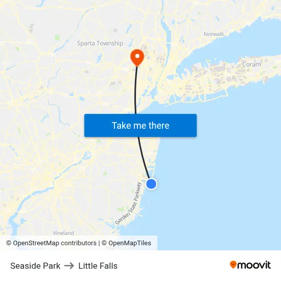 Seaside Park to Little Falls map