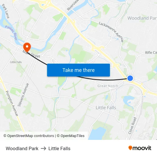 Woodland Park to Little Falls map