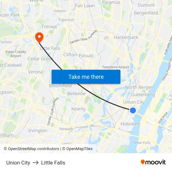 Union City to Little Falls map