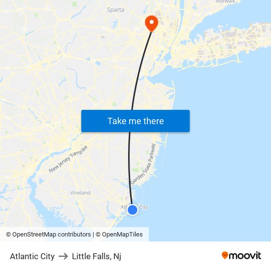 Atlantic City to Little Falls, Nj map