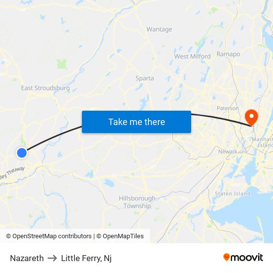 Nazareth to Little Ferry, Nj map