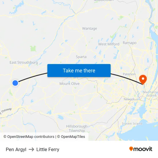 Pen Argyl to Little Ferry map