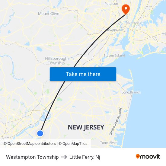 Westampton Township to Little Ferry, Nj map