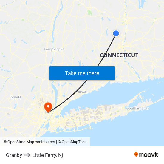 Granby to Little Ferry, Nj map