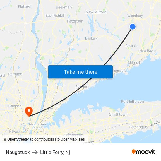 Naugatuck to Little Ferry, Nj map