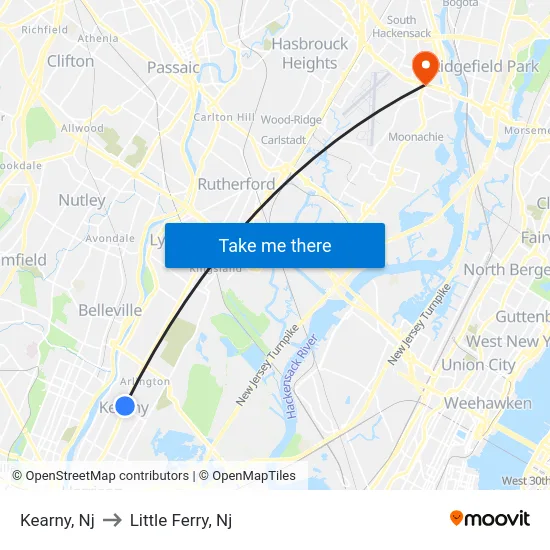 Kearny to Little Ferry, Nj map
