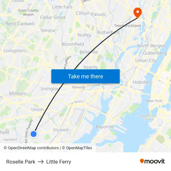 Roselle Park to Little Ferry map