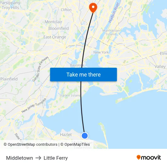 Middletown to Little Ferry map