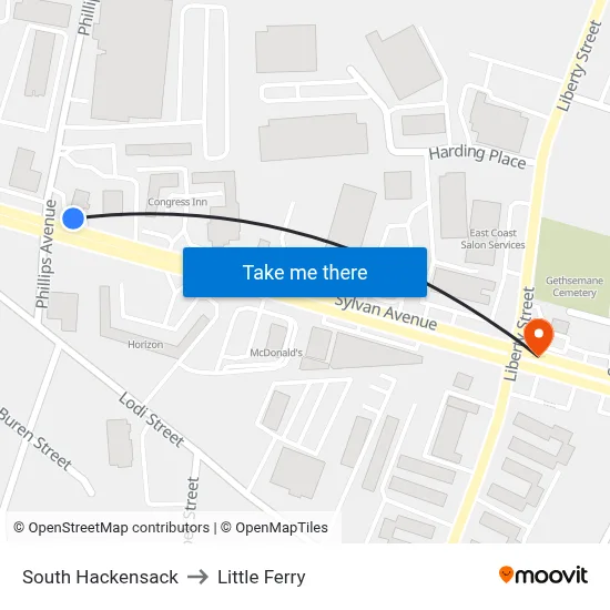 South Hackensack to Little Ferry map