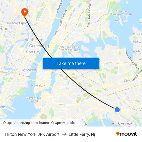 Hilton New York JFK Airport to Little Ferry, Nj map