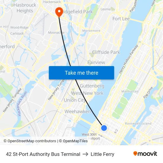 42 St-Port Authority Bus Terminal to Little Ferry map