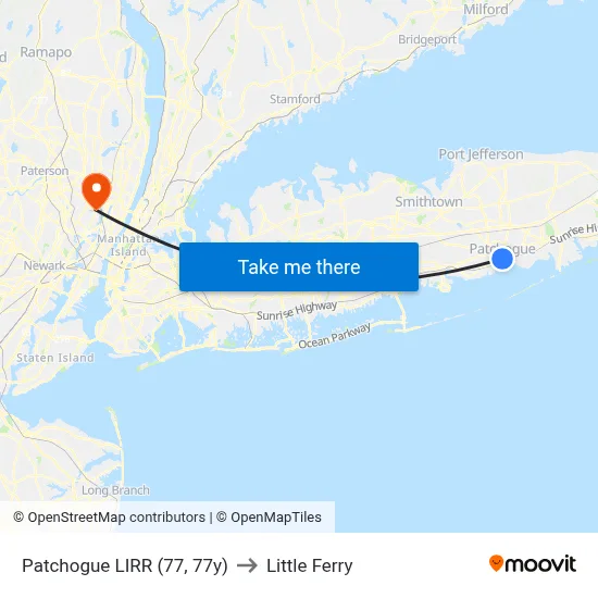 Patchogue LIRR (77, 77y) to Little Ferry map