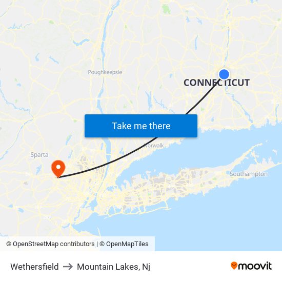 Wethersfield to Mountain Lakes, Nj map