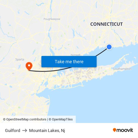 Guilford to Mountain Lakes, Nj map