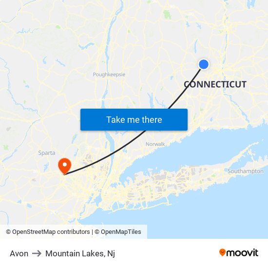 Avon to Mountain Lakes, Nj map