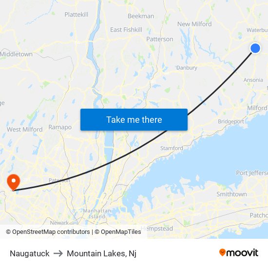 Naugatuck to Mountain Lakes, Nj map