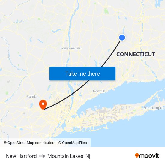 New Hartford to Mountain Lakes, Nj map