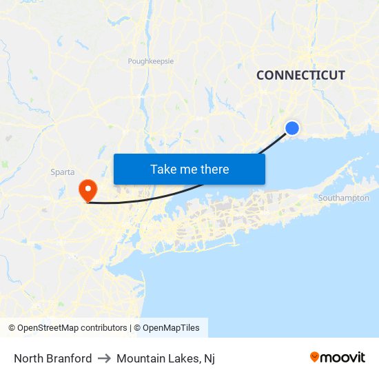 North Branford to Mountain Lakes, Nj map