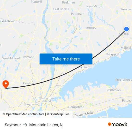 Seymour to Mountain Lakes, Nj map