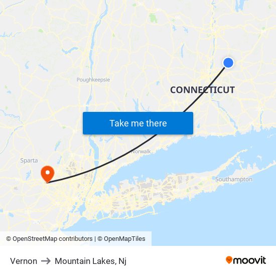 Vernon to Mountain Lakes, Nj map